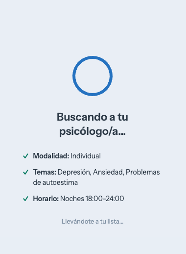 Pantalla de búsqueda: buscando a tu psicólogo/a según tus respuestas