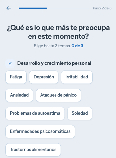 Pantalla del quiz: ¿Qué es lo que más te preocupa en este momento?